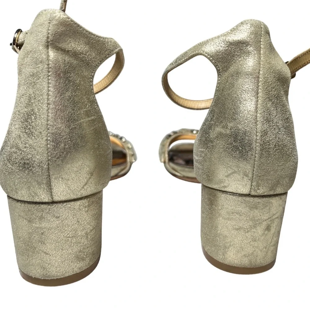 Formal Gold Embellished Block Heels‎ Badgley Mischka Ankle Strap 6.5